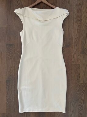 Yohji Yamamoto Foldover Ponte Knit Jersey Knee Length Dress Cream 44 IT / 8 US